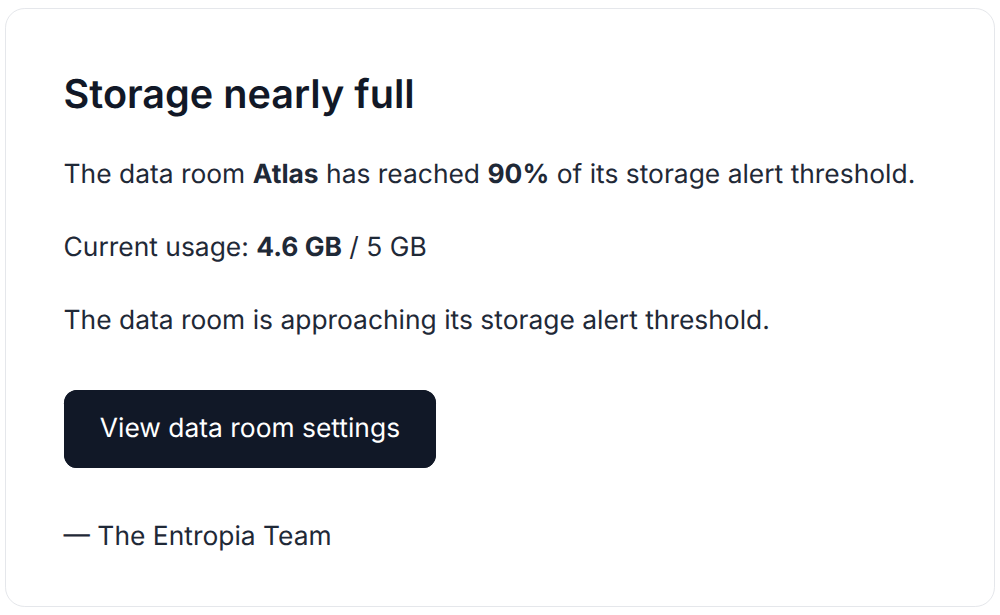 Storage quota warning